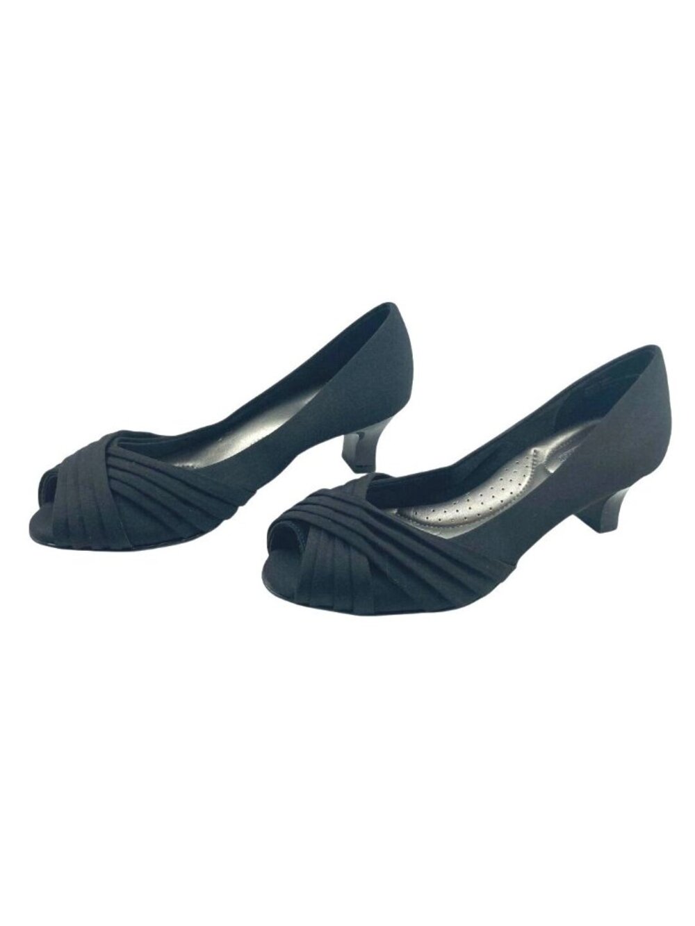 Coach And Four Black Pleated Fabric Peep-Toe Kitten Heels Size 7.5